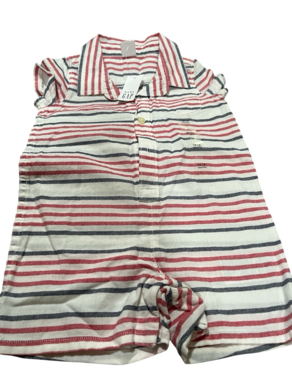 GAP Red Navy White Striped Baby Polo Romper 12-18 months NWT